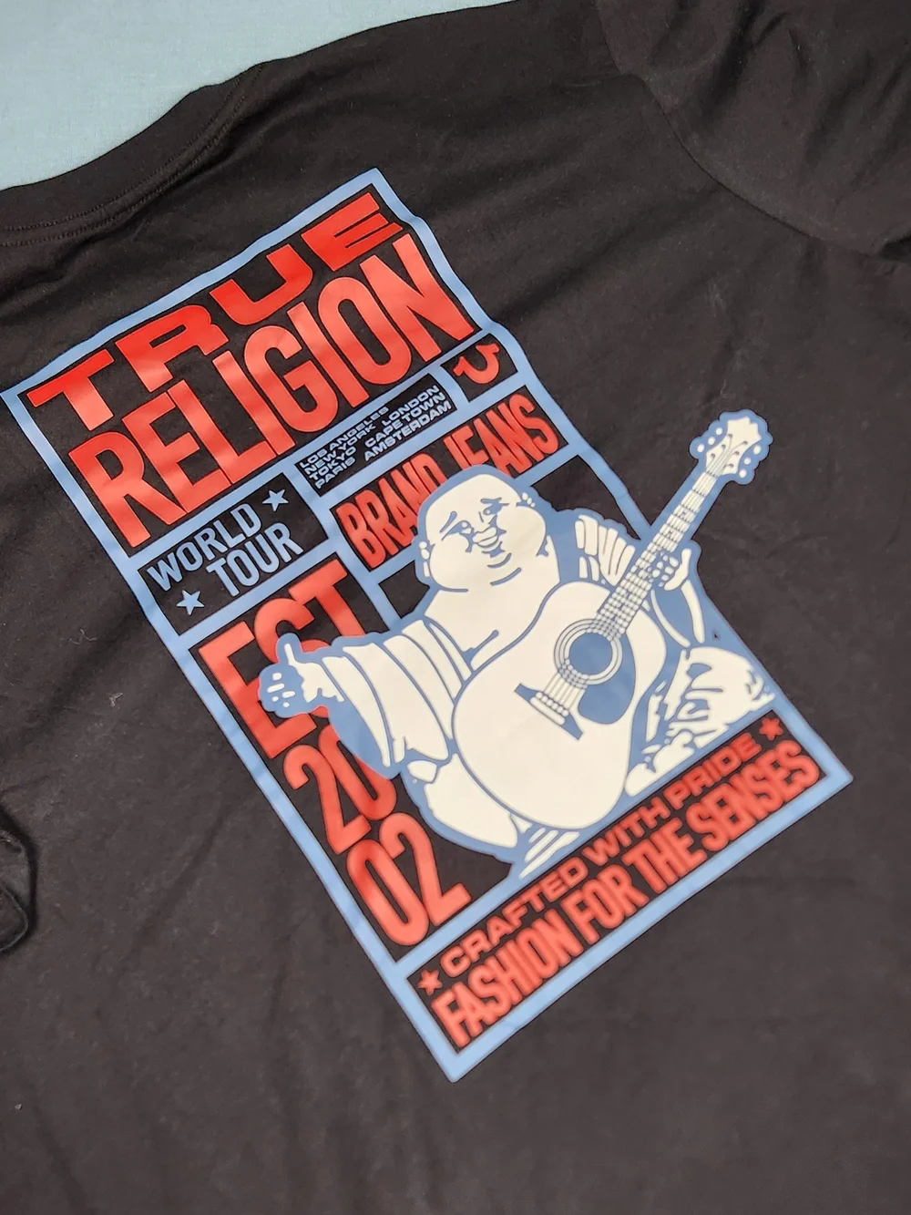 True Religion World Tour Graphic T Shirt Mens 2XL Black NWT Buddha Logo Tee